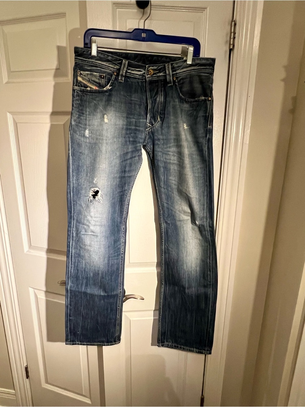 Diesel Men’s Worn Blue Straight-Leg Jeans